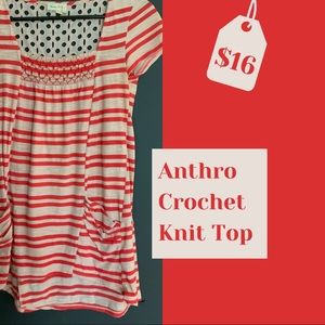 Anthropologie Crochet Back Knit Tee